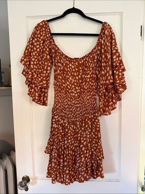 Forever 21 Rust and White Off-Shoulder Tiered Mini Dress